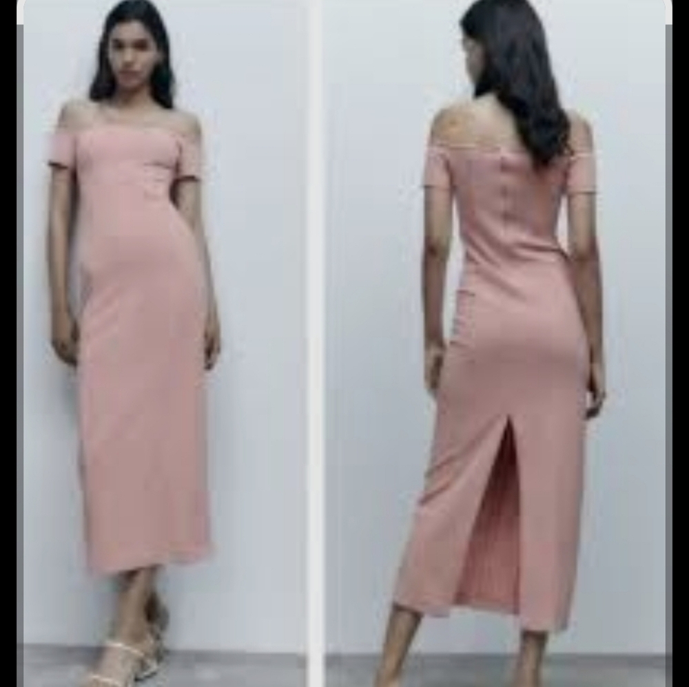 Zara Pink Midi Dress with Elegant Design - Picture 1 of 7